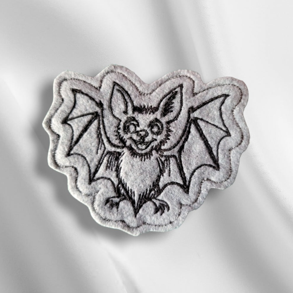 Handmade grey felt cat toy bat